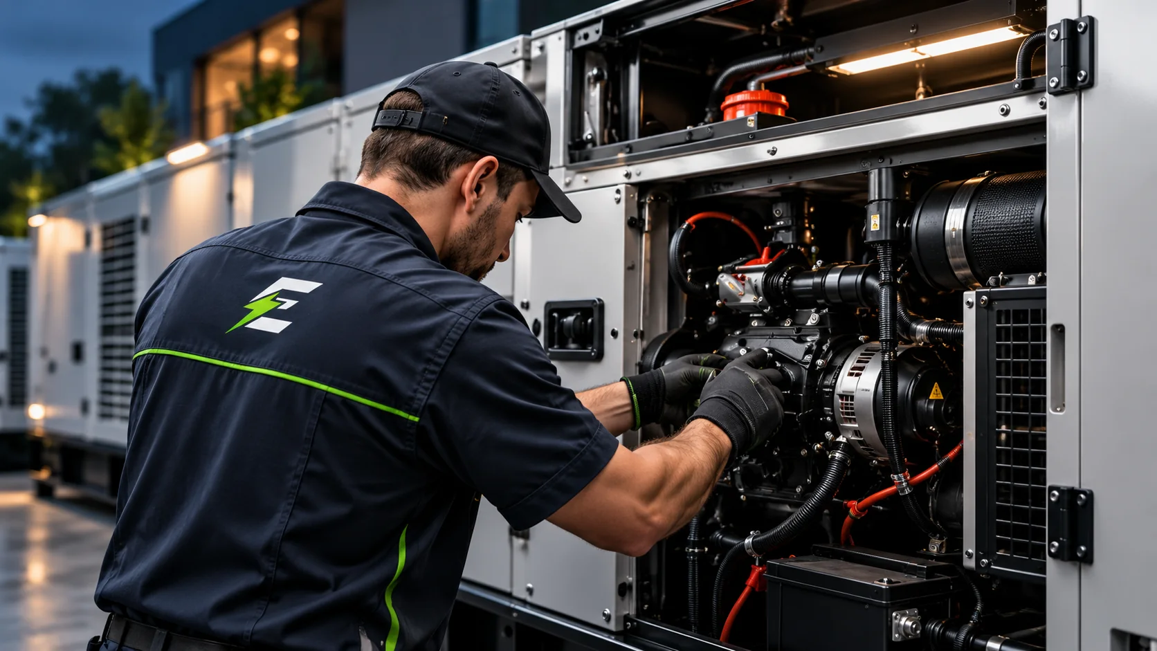 Técnico revisando un grupo electrógeno EnergyTech